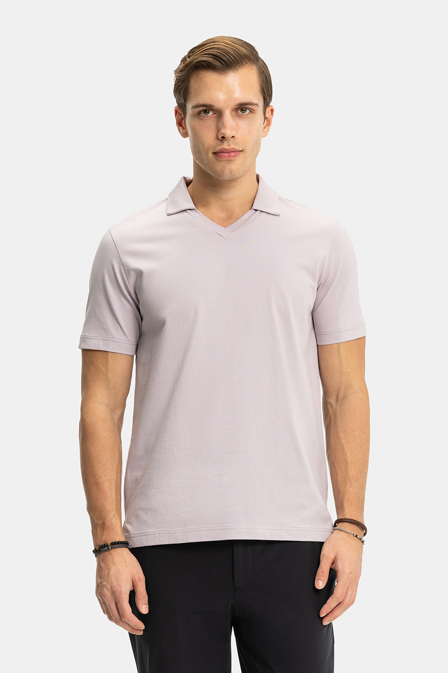 Erkek Mor Örme Standart Kalıp Lila Polo Yaka T-shirt