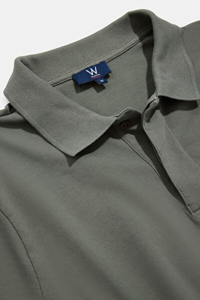 KOYU YEŞİL POLO YAKA UZUN KOLLU SWEATSHIRT 3