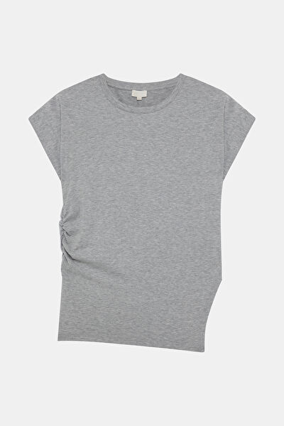 GRİ MELANJ ASİMETRİK DETAYLI TSHIRT 4