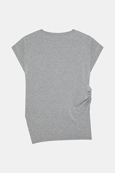 GRİ MELANJ ASİMETRİK DETAYLI TSHIRT 5