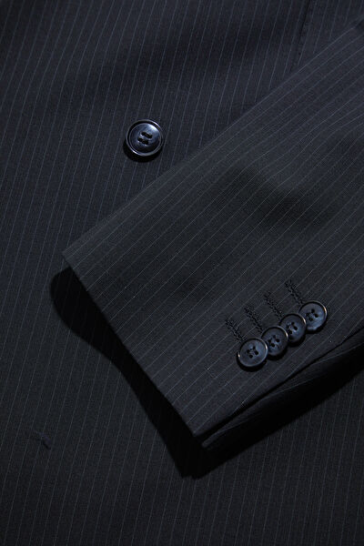 SİYAH ÇİZGİLİ KRUVAZE REGULAR FIT TAKIM ELBİSE 9