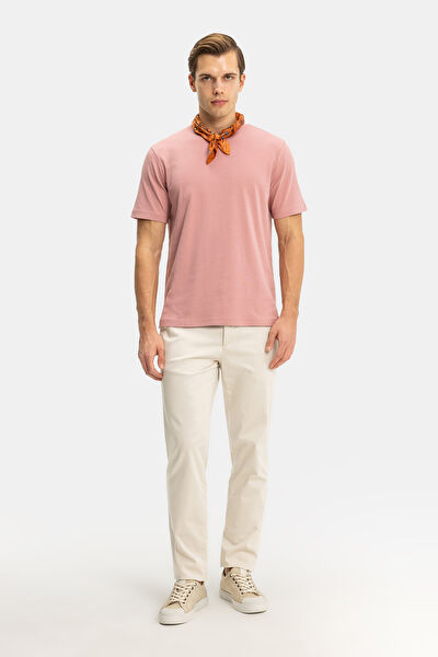 STANDART KALIP PEMBE BİSİKLET YAKA T-SHİRT 4