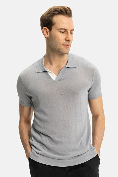 STANDART KALIP GRİ POLO YAKA T-SHİRT 5