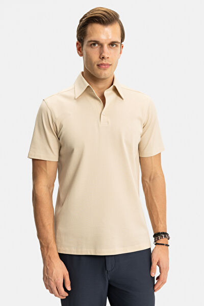 STANDART KALIP BEJ POLO YAKA T-SHİRT 5
