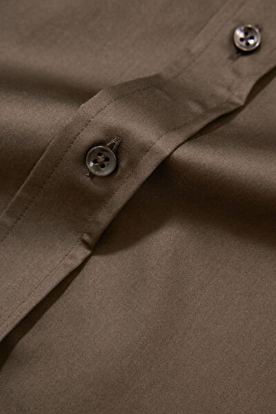 KAHVE UZUN KOLLU CUSTOM FIT GÖMLEK 10