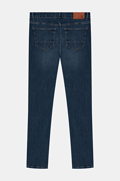 KOYU MAVİ DAR PAÇA BEŞ CEP JEAN PANTOLON 5