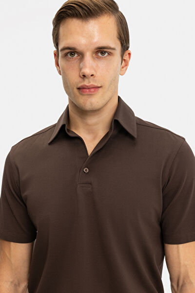 KAHVE KISA KOLLU POLO YAKA T-SHIRT 3