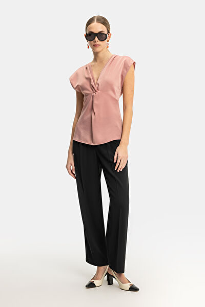 AÇIK PEMBE STANDART KALIP POLYESTER BLUZ 3