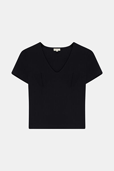 LACİVERT STANDART KALIP VİSKOZ/POLYESTER BLUZ 5
