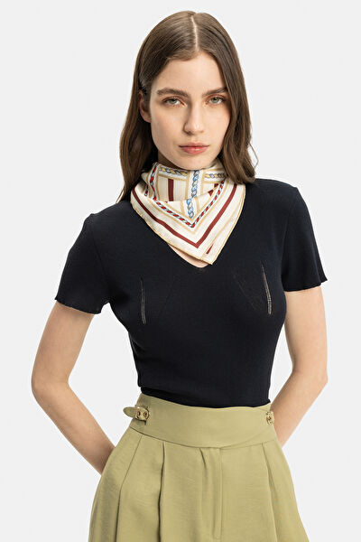 LACİVERT STANDART KALIP VİSKOZ/POLYESTER BLUZ 4