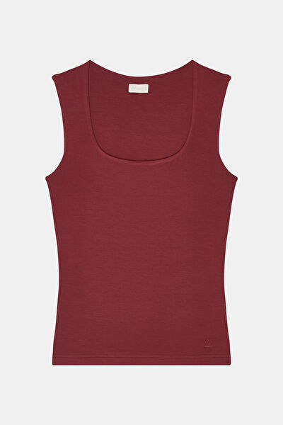 STANDART KALIP BORDO DEKOLTELİ T-SHİRT 6