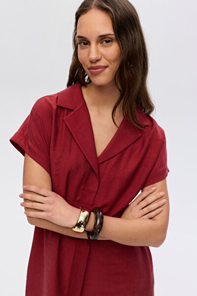 BORDO DÜZ MİDİ ELBİSE 4