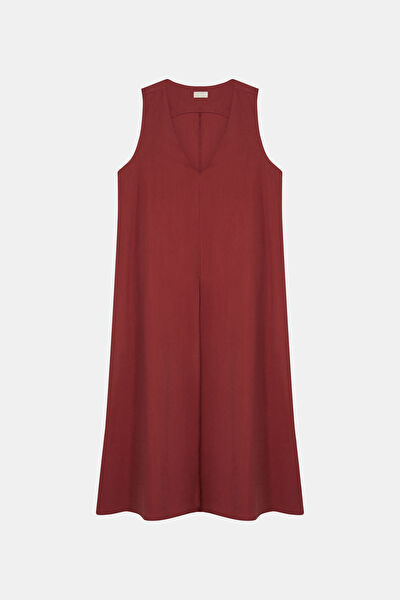 BORDO DÜZ MAXİ ELBİSE 5