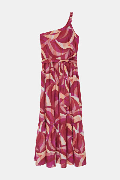 PEMBE DESENLİ MAXİ ELBİSE 5