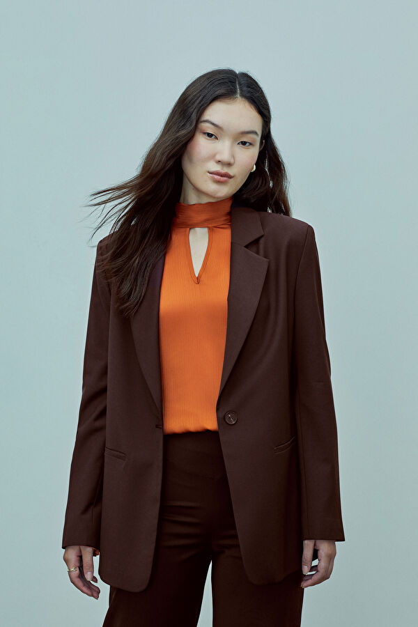 KAHVERENGİ YÜNLÜ OVERSIZE CEKET