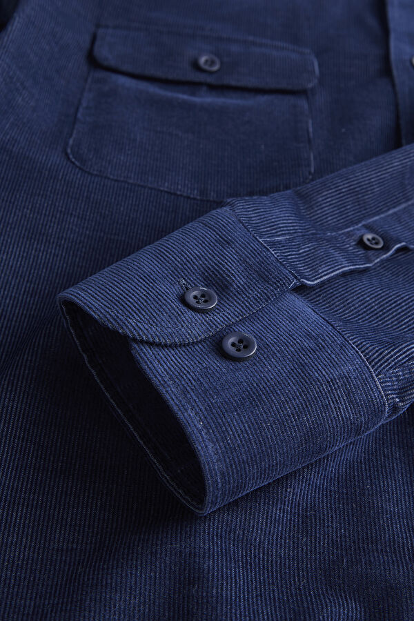 RELAX KALIP LACİVERT FİTİLLİ GRİ YAKA GÖMLEK 4