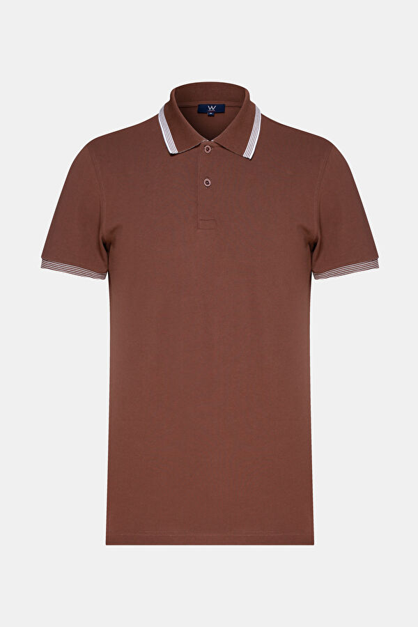 KAHVE POLO YAKA KISA KOLLU T-SHIRT