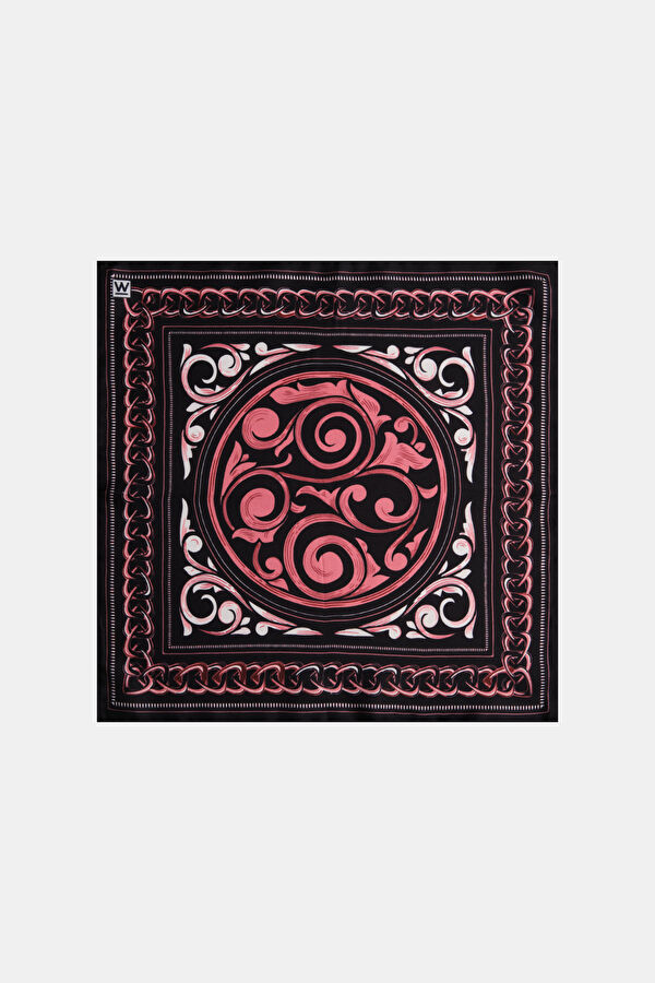 SİYAH - PEMBE İPEK MENDİL