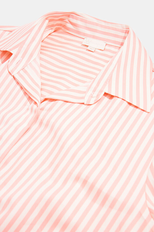 PEMBE MİDİ GÖMLEK ELBİSE ÇİZGİLİ DESENLİ ELBİSE 3