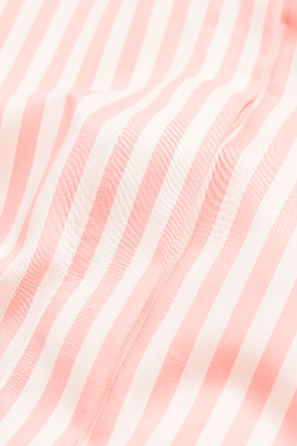 PEMBE MİDİ GÖMLEK ELBİSE ÇİZGİLİ DESENLİ ELBİSE 4