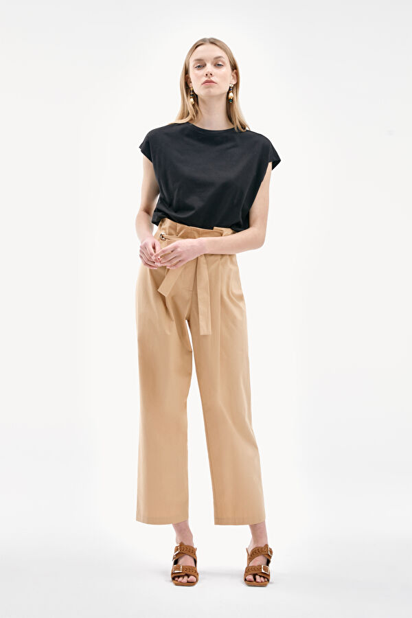 CAMEL WIDE LEG PANTOLON