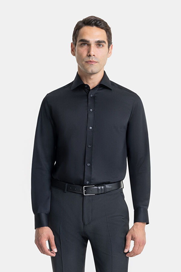 SİYAH UZUN KOLLU CUSTOM FIT GÖMLEK