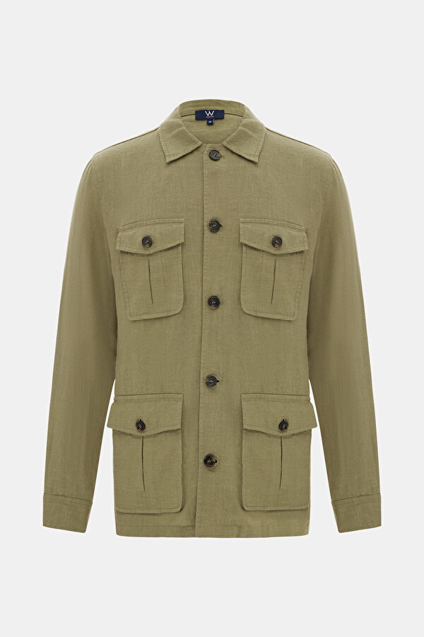YEŞİL UZUN KOLLU KETEN GÖMLEK