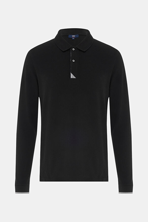 SİYAH POLO YAKA UZUN KOLLU SWEATSHIRT