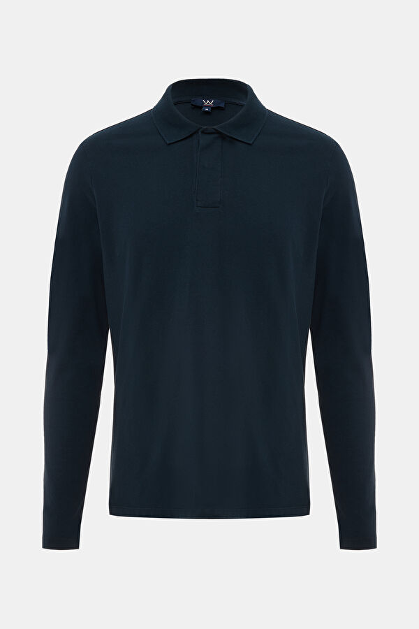 LACİVERT POLO YAKA UZUN KOLLU SWEATSHIRT
