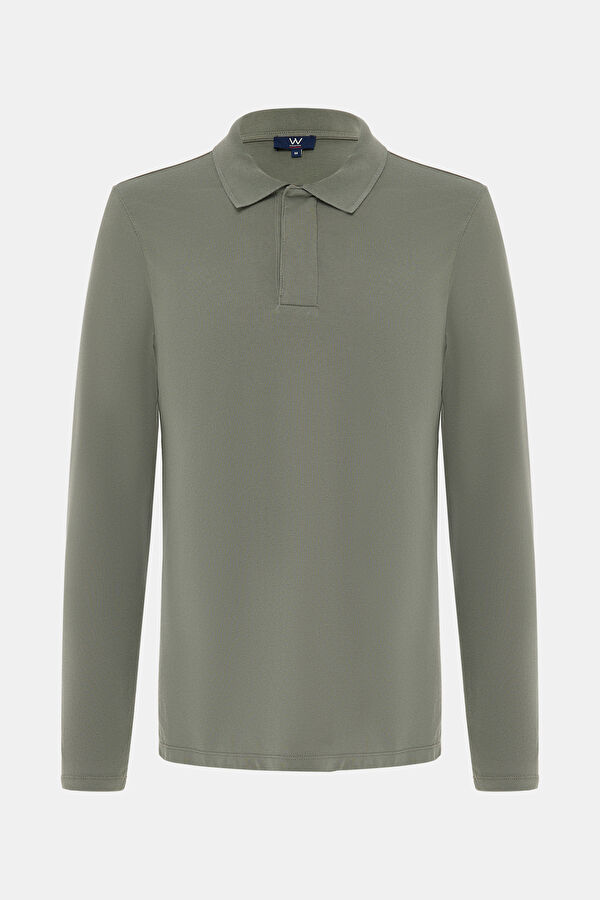 KOYU YEŞİL POLO YAKA UZUN KOLLU SWEATSHIRT