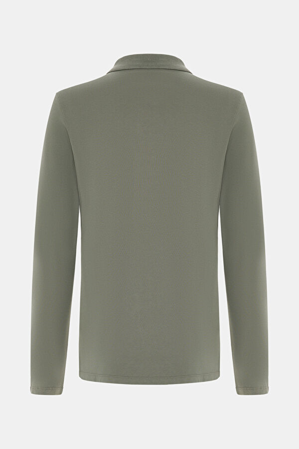 KOYU YEŞİL POLO YAKA UZUN KOLLU SWEATSHIRT 2
