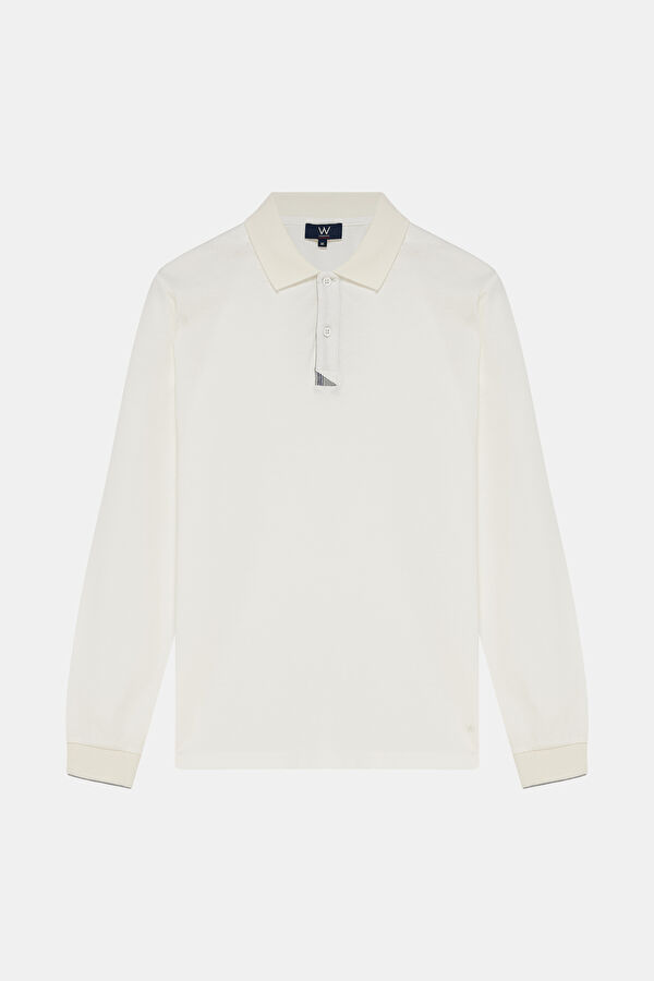 EKRU POLO YAKA UZUN KOLLU SWEATSHIRT