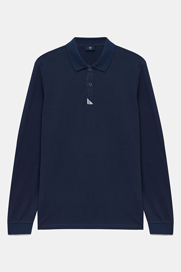 LACİVERT POLO YAKA UZUN KOLLU SWEATSHIRT