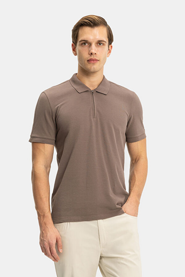 STANDART KALIP KAHVE POLO YAKA T-SHİRT