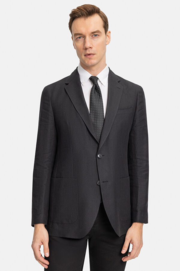 SİYAH DÜĞMELİ KETEN CEKET
