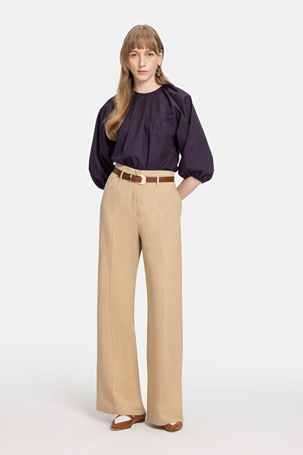 BEJ KETEN VİSKON PANTOLON 3