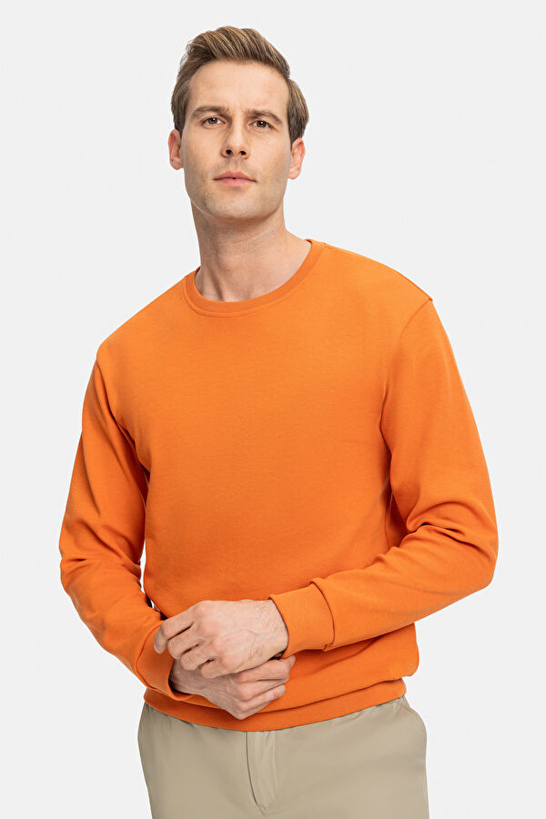 TURUNCU BİSİKLET YAKA UZUN KOLLU SWEATSHIRT