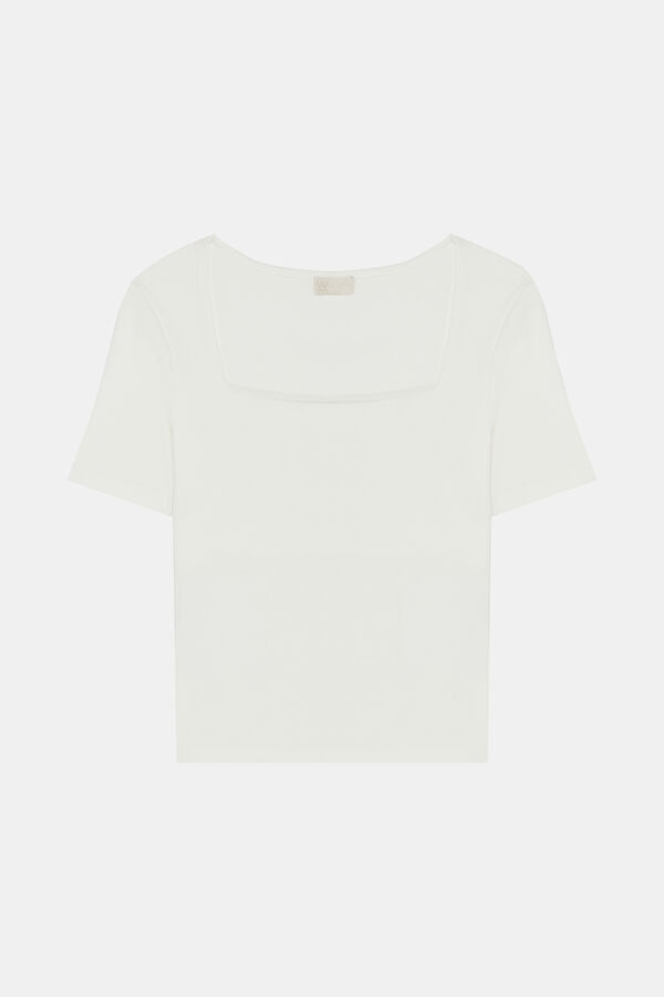 EKRU KARE YAKA TSHIRT