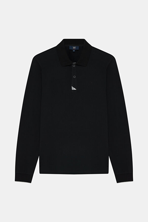 SİYAH POLO YAKA UZUN KOLLU SWEATSHİRT