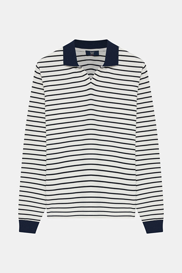 BEYAZ POLO YAKA UZUN KOLLU SWEATSHİRT