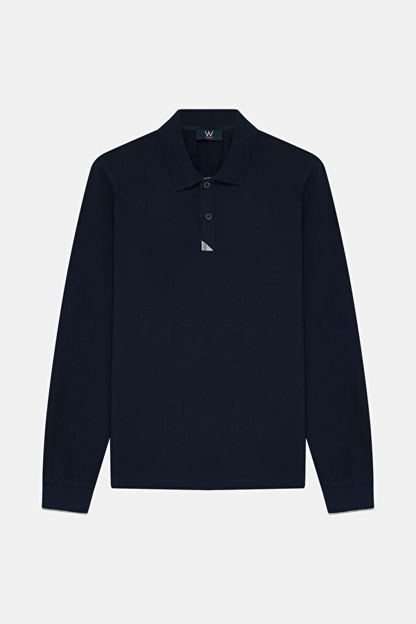 LACİVERT POLO YAKA UZUN KOLLU SWEATSHİRT
