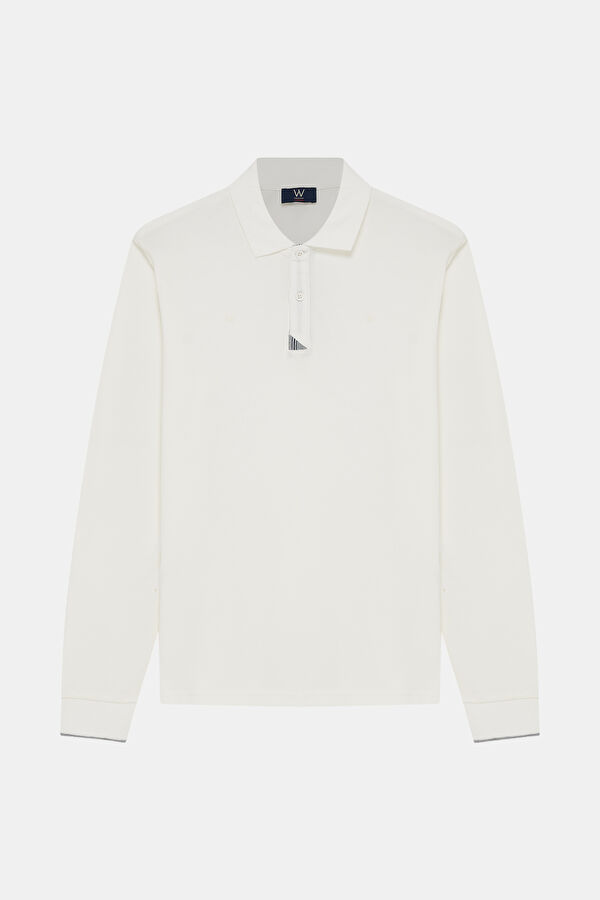 BEYAZ POLO YAKA UZUN KOLLU SWEATSHİRT