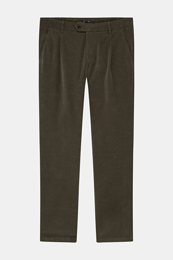 HAKİ FİTİLLİ KADİFE TEK PİLELİ CHINO PARÇA BOYALI  SPOR PANTOLON