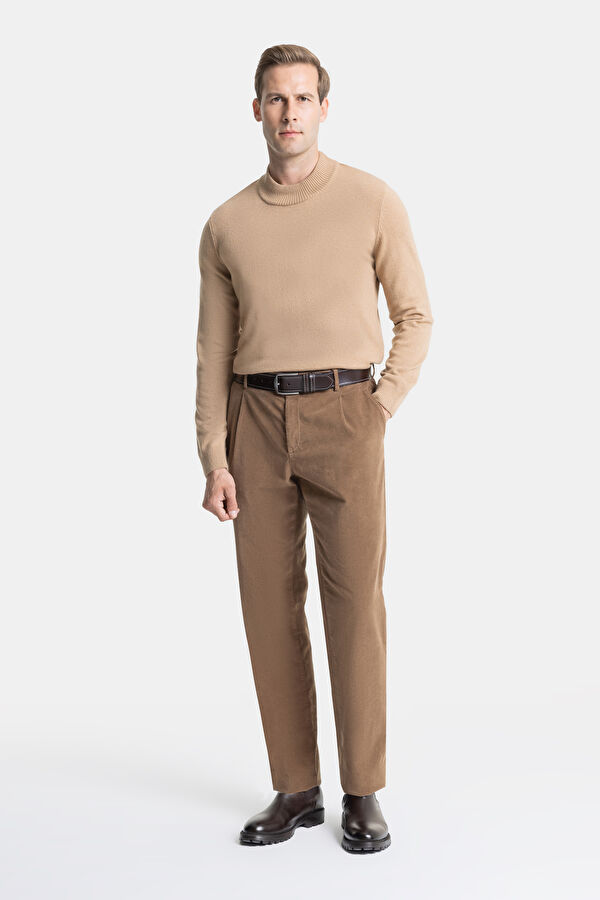 KAHVE FİTİLLİ KADİFE TEK PİLELİ CHINO PARÇA BOYALI  SPOR PANTOLON