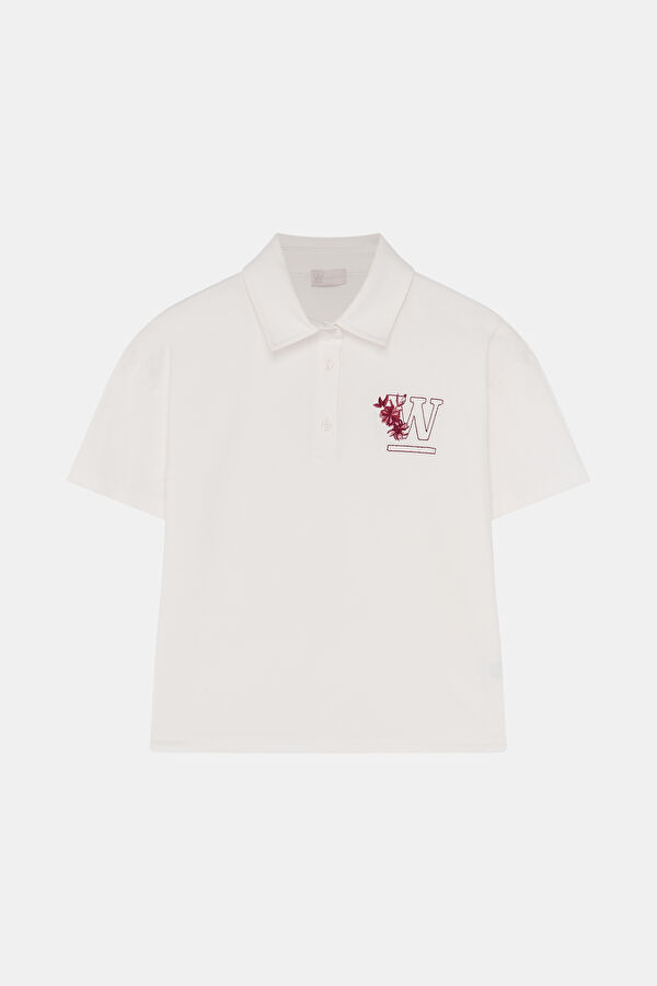 ÇİÇEK NAKIŞLI POLO YAKA TSHIRT