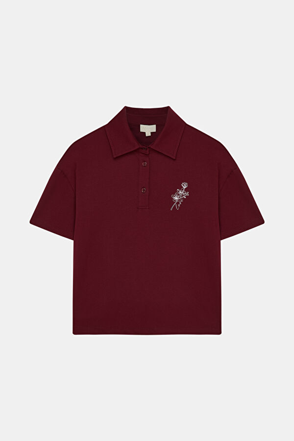 ÇİÇEK NAKIŞLI POLO YAKA TSHIRT