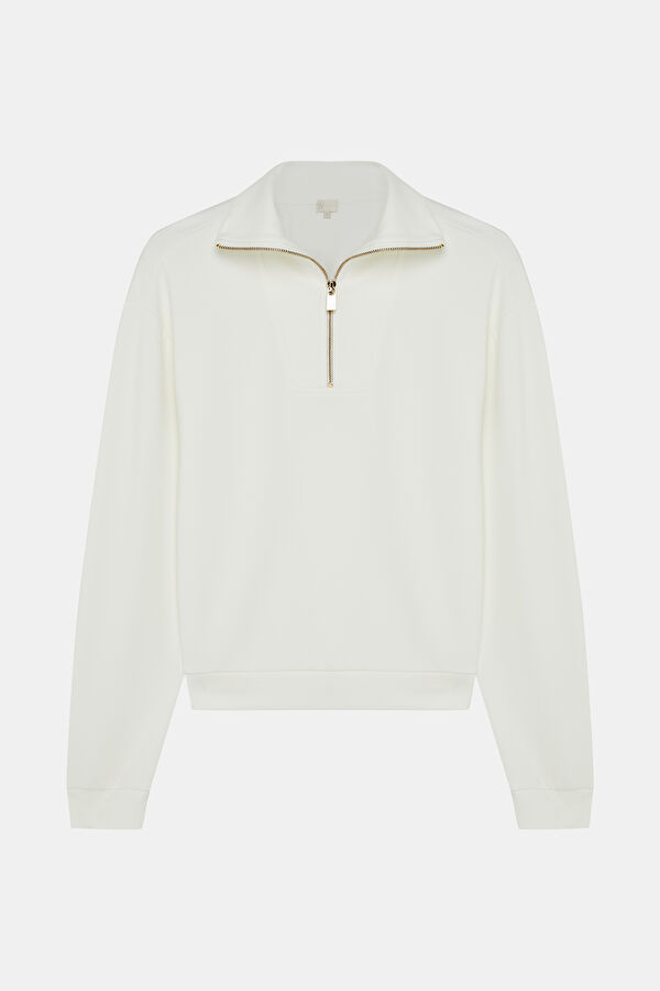 EKRU FERMUAR DETAYLI SWEATSHIRT