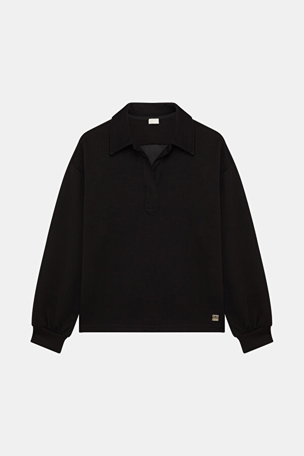 SİYAH YAKA DETAYLI SWEATSHIRT