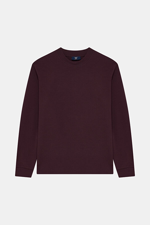 BORDO BİSİKLET YAKA UZUN KOLLU SWEATSHİRT