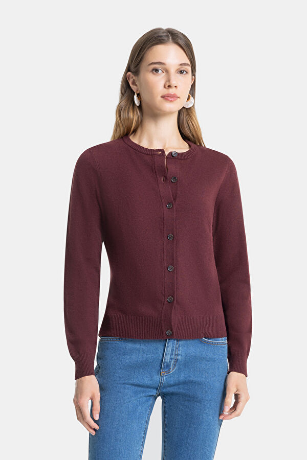 BORDO YÜN KAŞMİR KARIŞIMLI HIRKA